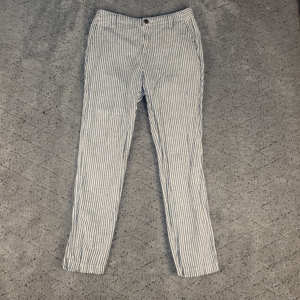 Gap Pants Womens 0 Blue Girlfriend Chino Linen Blend Striped Coastal Preppy